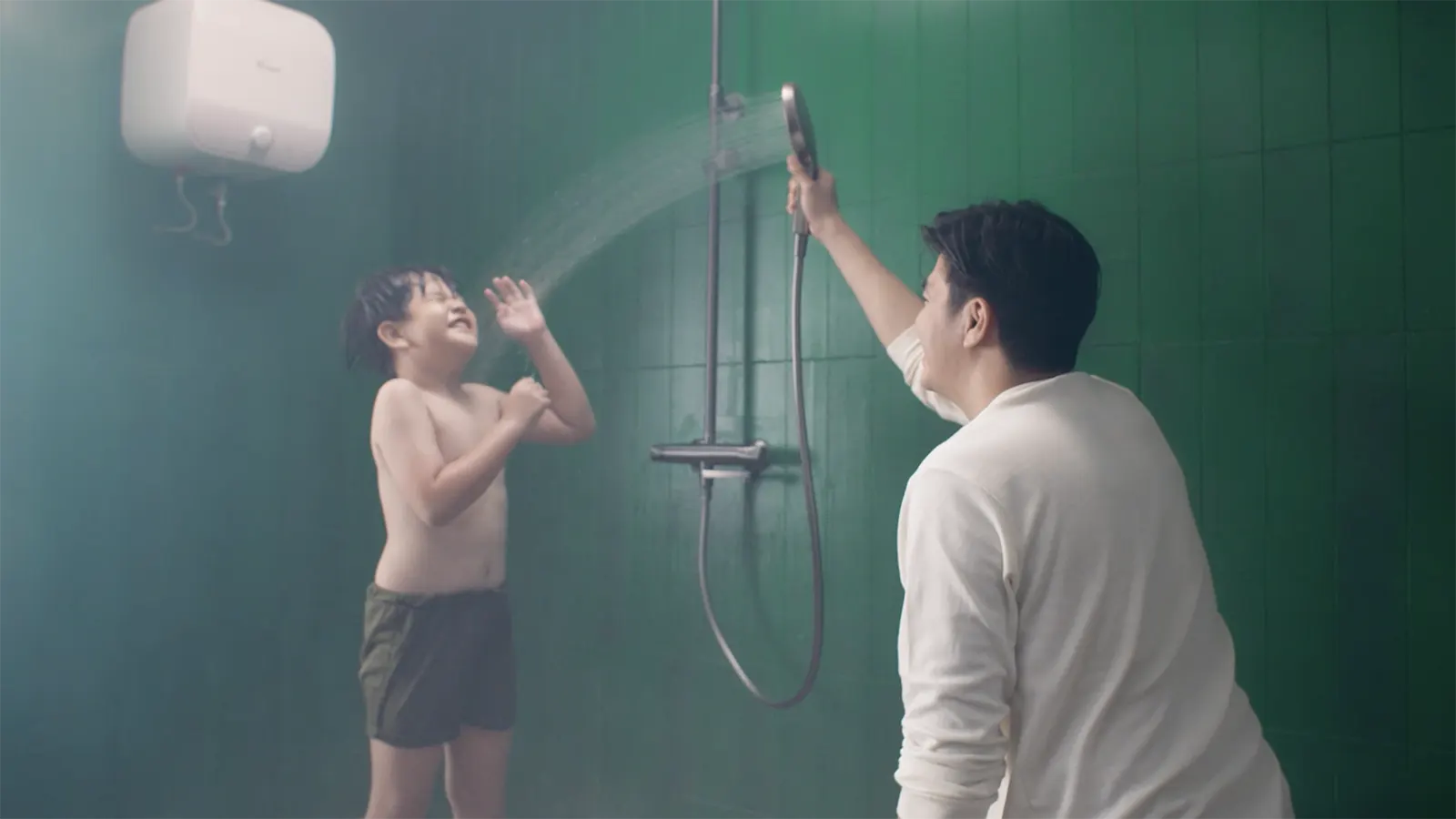A family-centered commercial video for the Wasser Ardour+ Water Heater, highlighting its Shockproof safety feature through the metaphor of a protective father.